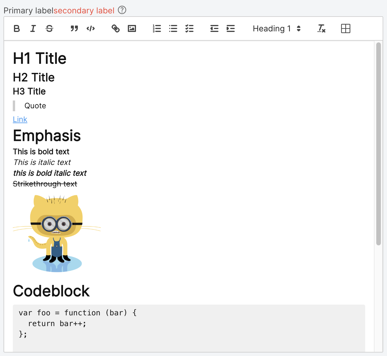 Rich Text Editor example